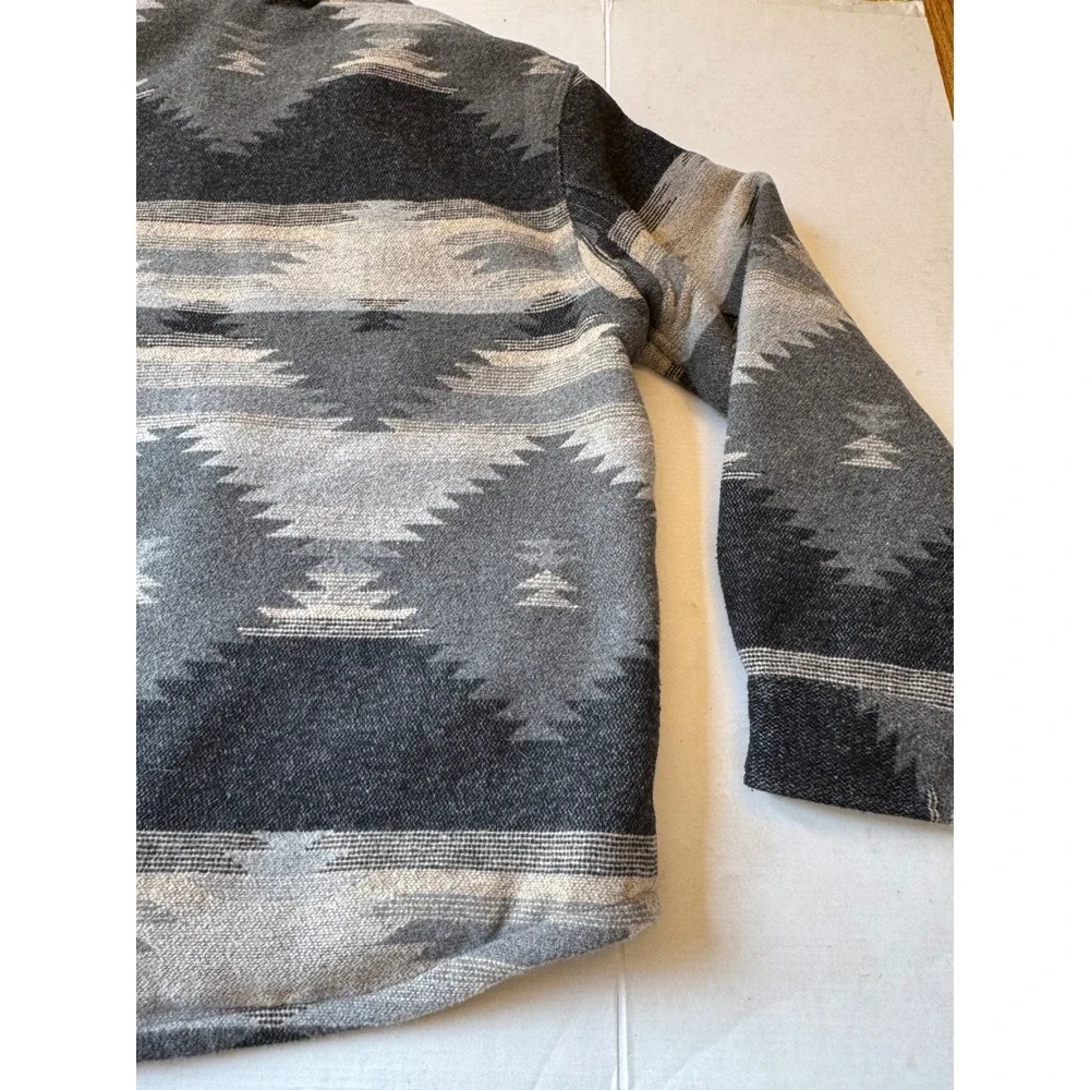 Jachs NY Mens Grey Southwestern Tribal Sherpa Lined Flannel Shirt Jacket M